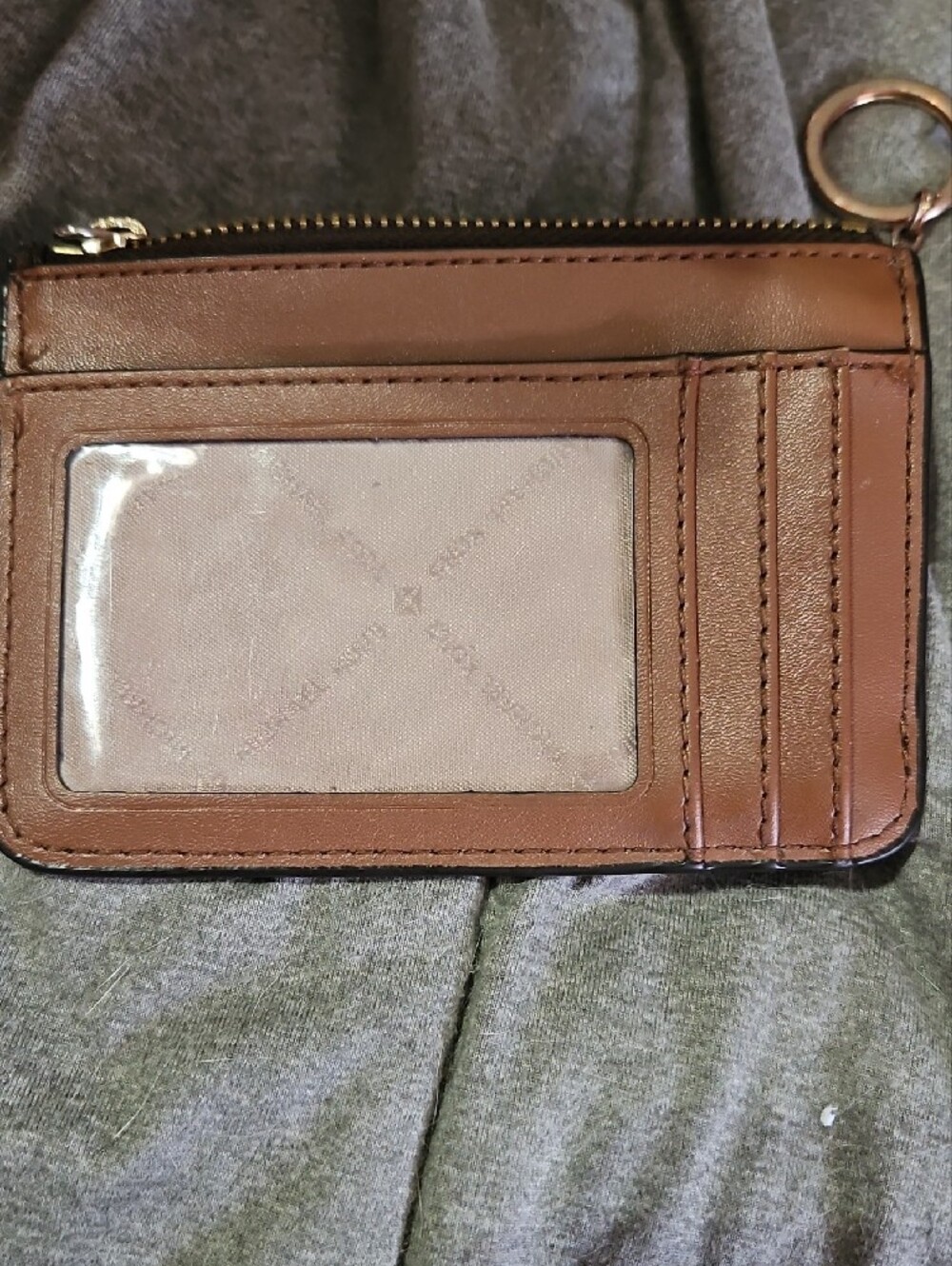 Michael Kors Black/Brown MK Logo Zip Card Case with Keyring - Picture 2 of 5